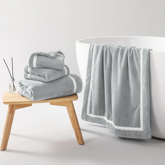 REDKISS Soft 4 Piece Bath Towel Set - 2 Handtowels, 2 Bathtowels | Super Absorbent, No Lint & No Fading,Ultra-Fiber Coral Fleece | Perfect for Bathroom, Spa, Gym | Family & Adults-Grey Gray Sets