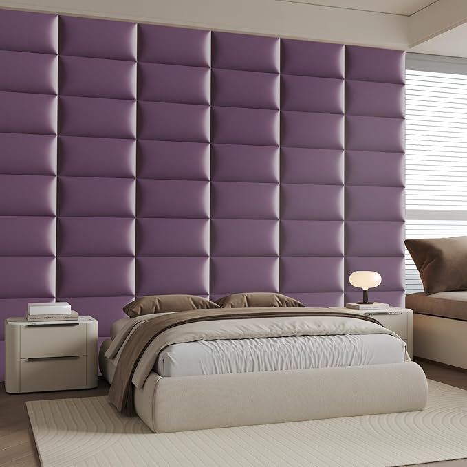 Extra Wide Light Purple Faux Leather Headboard Wall Mount Set - 9-Piece Peel & Stick Bed Backboard Panels (24x12 Inch), Queen/King Size Bed Frame Compatible