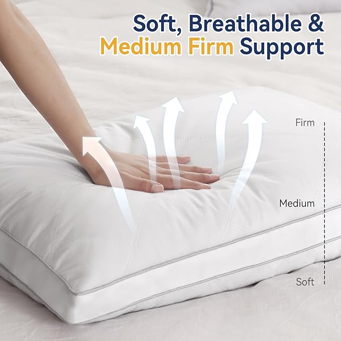 Peace nest Gusseted Bed Pillows Standard 20x26 Inches Set of 2 Made in USA Goose Feathers and Down with Cotton Cover Hotel Collection Luxury Soft Sleeping White Pillow