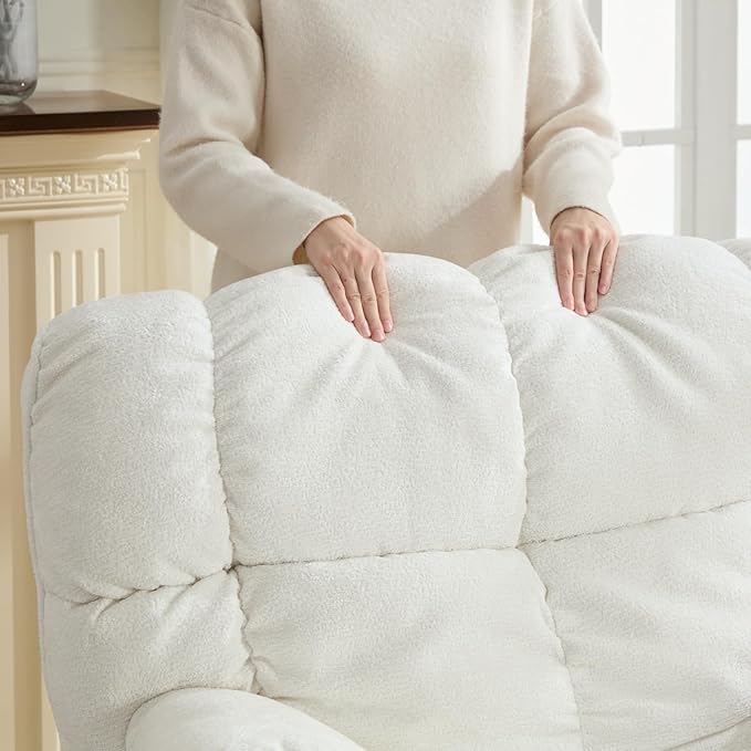 GINGO Power Oversized Recliner Chair, Extra Wide Swivel Rocking Recliner Chair, Breathable Soft Fabric Modern Single Sofa for Living Room, 90°-140° Electric Adjustable Angle, USB & Type-C Port, White