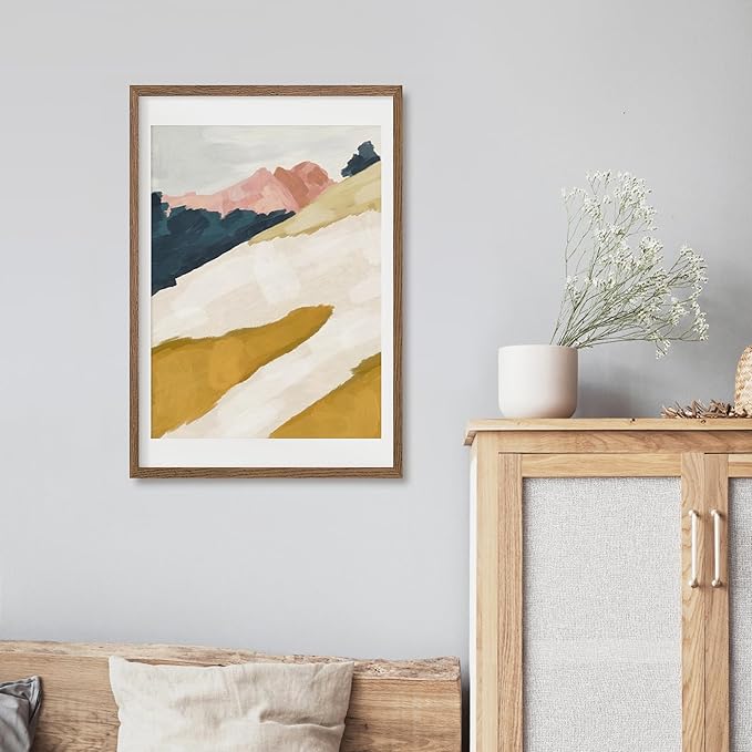 Axeman 18x24 Poster Frame with Mat for 16x20, Solid Oak Wood Picture Frame with Tempered Glass, Wooden 18''x24'' Minimalist Photo Frame with Free Wall Hooks for Art Photo and Prints, Walnut