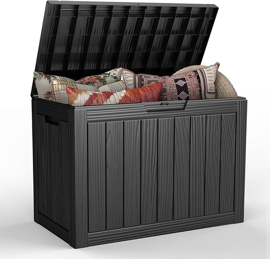 Outdoor Storage Deck Box, 45 Gallon Outside Storage Box Waterproof Deck Box, Lockable Patio Storage Box UV-Resistant for Garden Furniture, Black
