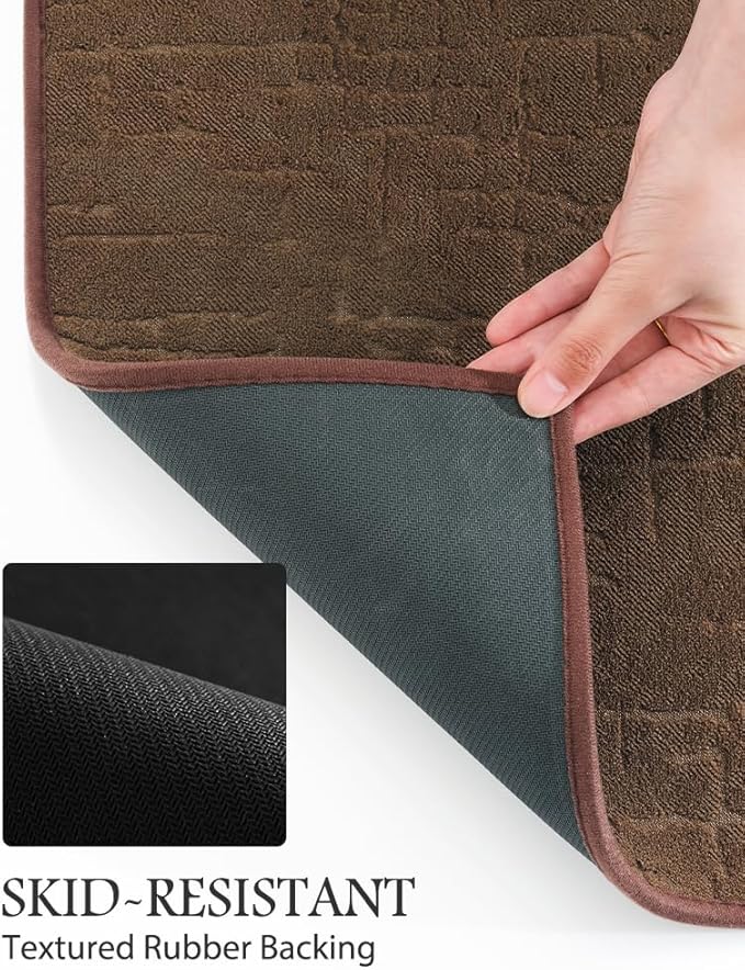 AMOAMI-Bath Mat-Absorbent Quick Dry Bathroom Floor Mats-Washable Rubber Backing Bath Mats for Bathroom Rugs Fit Under Door-Bath Rug for in Front of Sink Bathtub Shower Room, Chocolate 17''x59''