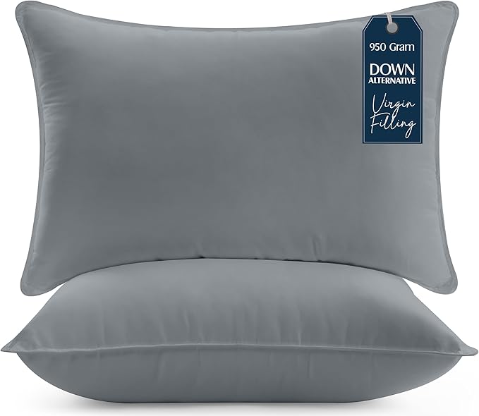 Utopia Bedding Bed Pillows for Sleeping (Grey), Standard Size, Set of 2, Hotel Pillow, Cooling Pillows for Side, Back or Stomach Sleepers
