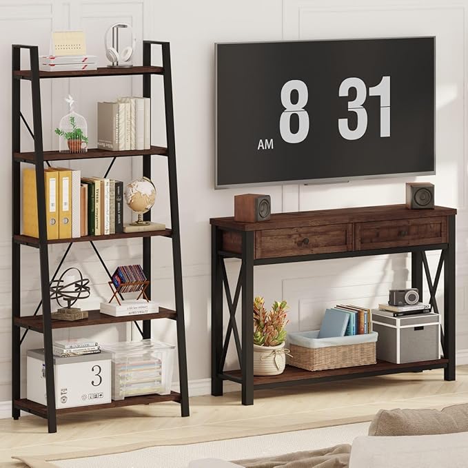 BON AUGURE Console Table with 2 Drawers, Entryway Tables with Storage, Sofa Table Behind Couch for Living Room, Farmhouse Entry Tables for Hallway, Foyer, Front Door (Rustic Oak, 47 Inch)