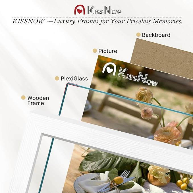 12x18 Poster Frame 4 Pack, Textured White Solid Wood Picture Frame, Wall Hanging