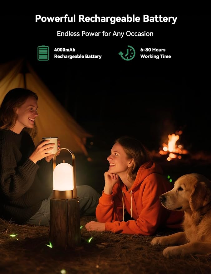 Tubicen Portable Lamp, Battery Operated Cordless Outdoor Table Lamps Rechargeable 4-Level Touch Dimmable IP44 Shower Lamp, Night Light for Patio Camping Dining Room Bedroom (Brass, Waterproof)