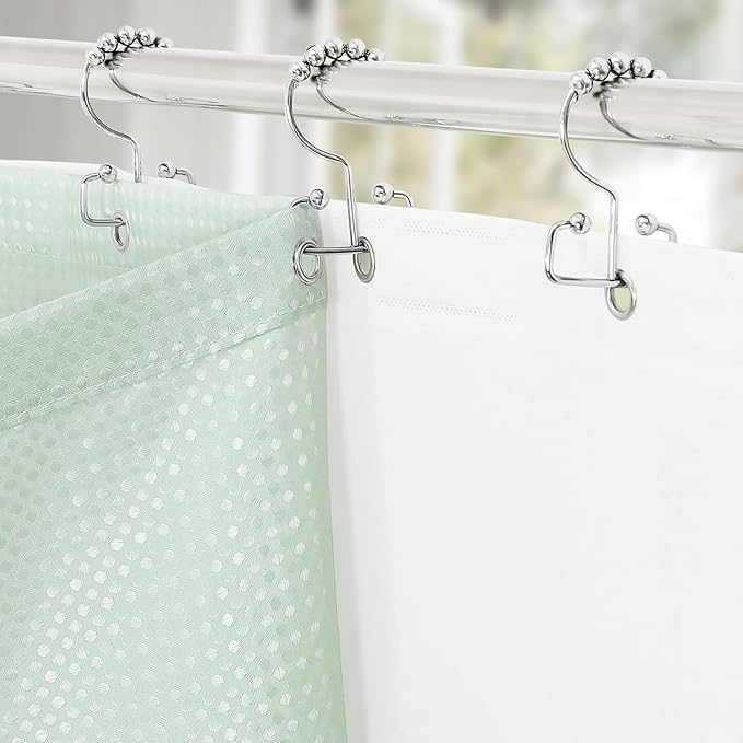 3 in 1 Shower Curtain Set, Mint Green Waffle Shower Curtain and PEVA Liner Set with 12 Stainless Steel Shower Curtain Hooks, Waterproof Shower Curtains for Bathroom, 72 W x 72 H