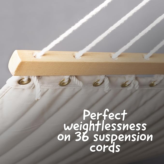 LA SIESTA® Alabama Quilted Hammock with Spreader Bar, Padded Fabric Hammock with Pillow, Weatherproof Outdoor Hammock, 2 Person Double Hammock for Outside Heavy Duty - Max 355 Lbs, XL King, Vanilla