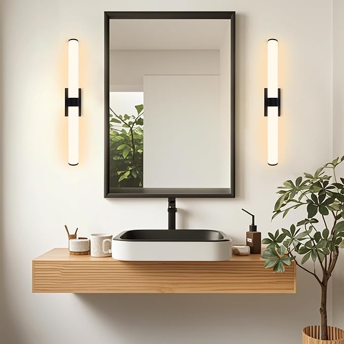 Kalium 33in Modern Wall Sconces, Dimmable Bathroom Vanity Lights, 3000K Warm White LED Indoor Sconces Lighting for Bathroom, Stairs, Living Room, Bedroom. Hardwired.