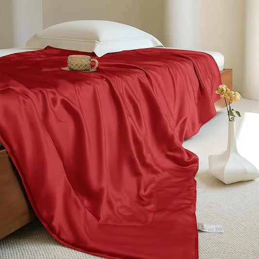 THXSILK Silk Blanket, 100% Mulberry Silk Cooling Throw, Soft and Lightweight Blanket for Bedroom, Sofa, Travel, All-Season (Red, King)