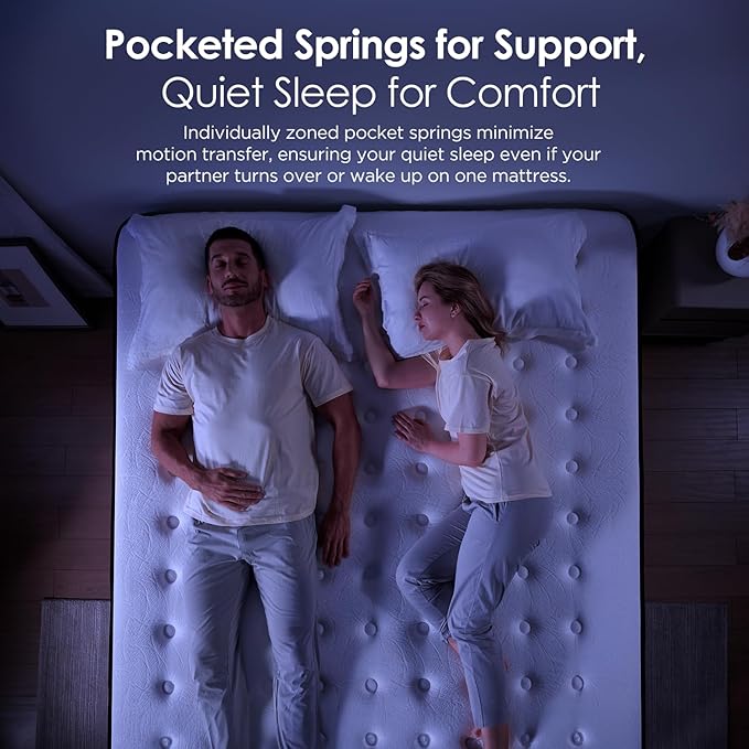 Queen Mattress 14 Inch - Hybrid Mattress Queen Size with Memory Foam and Individual Pocket Springs for Pressure Relief & Silent Sleep, Medium Firm Mattresses, Fiberglass-Free, 80" x 60"
