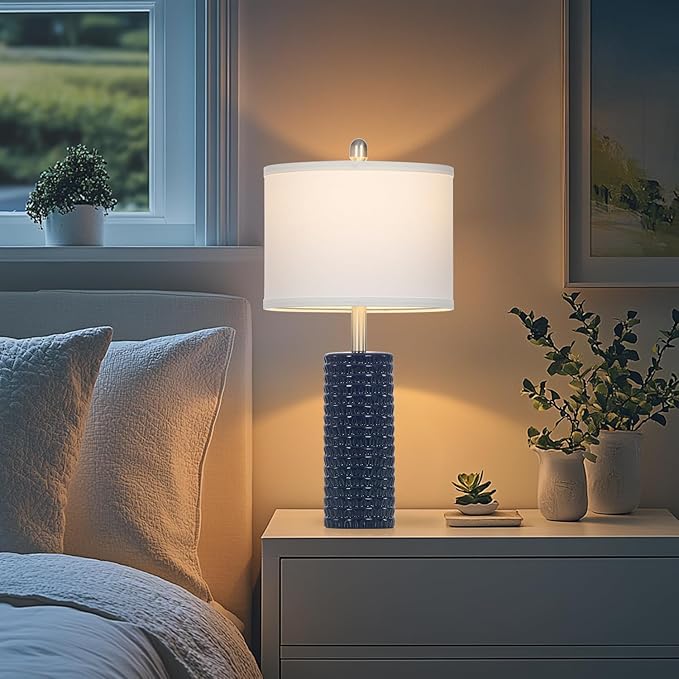 24.5" Modern Ceramic Table Lamp Set of 2 for Living Room Blue Desk Lamps for Bedroom Farmhouse Bedside Nightstand Bedside Lamp End Table Lamps Blue