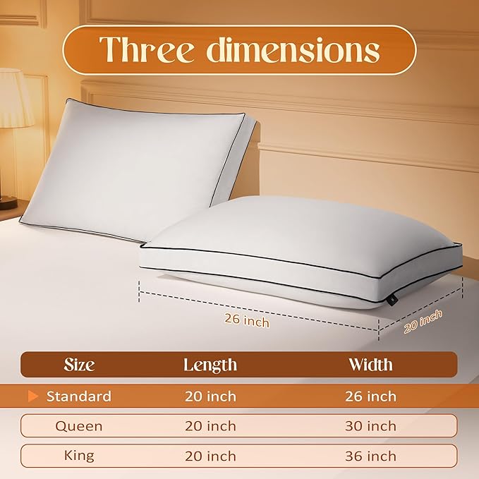 Feather Down Pillows Standard Size Set of 2 with Gusset, Luxury Hotel Collection Bed Pillow 2 Pack, Down Surrounded Gusseted Pillows for Sleeping, Fluffy for Side, Back Sleepers 20x26 in.