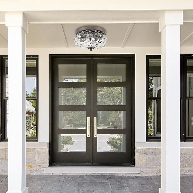 Darkaway Ceiling Light Fixtures Flush Mount Indoor Outdoor Ceiling Light with Water Ripple Glass Shade for Hallway Kitchen Bedroom Porch Living Room Bronze Finish