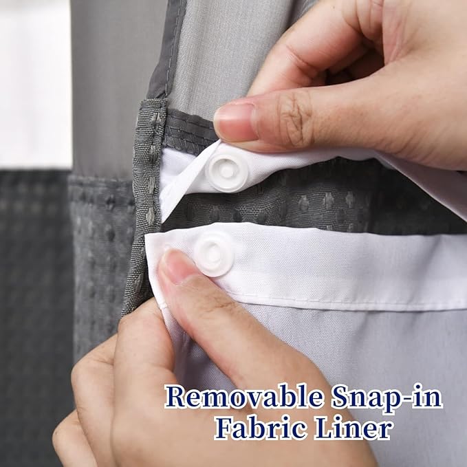 No Hooks Required Waffle Weave Shower Curtain with Snap in Liner-Hotel Grade Waterproof & Mesh Top Window Spa Like Small Stall Bath Curtain Machine Washable Heavy Duty 54Wx80L Grey