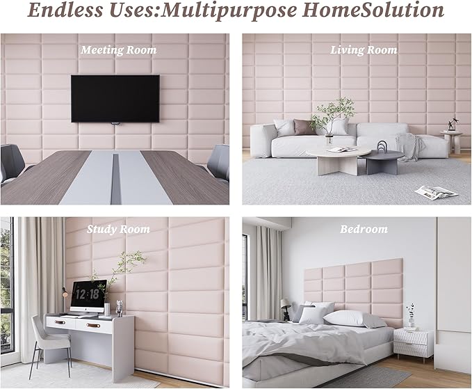 Leather Pink Upholstered Headboard for Queen Bed, 12-Pack Peel and Stick Tufted Wall Panels, Bed Headboard for Adjustable Frame, 10"x24" Each, Leather - Pink