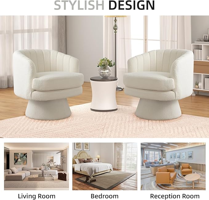 Phoenix Home Swivel Barrel Accent Chair, Mid Century 360 Degree Swivel Barrel Chair, Overstuffed Round Reading Lounge Chair Berber Fleece, Ideal for Living Room, Bedroom, Living Room, Office, Beige