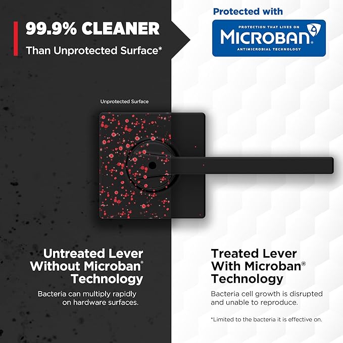 Kwikset Casey Interior Privacy Door Handle with Lock, Door Lever for Bathroom and Bedroom, Matte Black Reversible Keyless Turn Lock, with Microban Protection (Pack of 2)