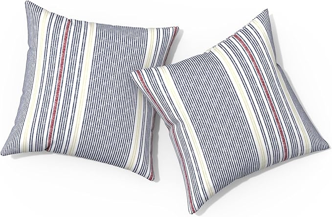 Outdoor Pillows for Patio Furniture 18x18 inch, Square Outdoor Throw Pillows with Inserts, Decorative Toss Pillows for Garden Couch Home Sofa Office Chair, Pack of 2, Stripe Denim Blue