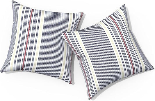 Outdoor Pillows for Patio Furniture 18x18 inch, Square Outdoor Throw Pillows with Inserts, Decorative Toss Pillows for Garden Couch Home Sofa Office Chair, Pack of 2, Stripe Denim Blue