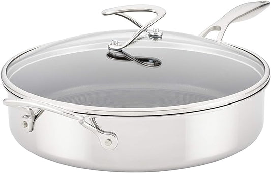 Circulon Clad Stainless Steel Saute Pan with Lid and Hybrid SteelShield and Nonstick Technology, 5 Quart - Silver