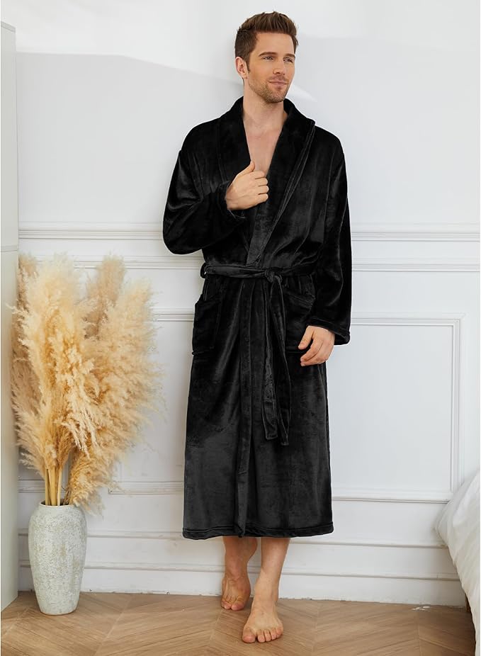 U2SKIIN Mens Fleece Robe Plush Collar Shawl Bathrobe