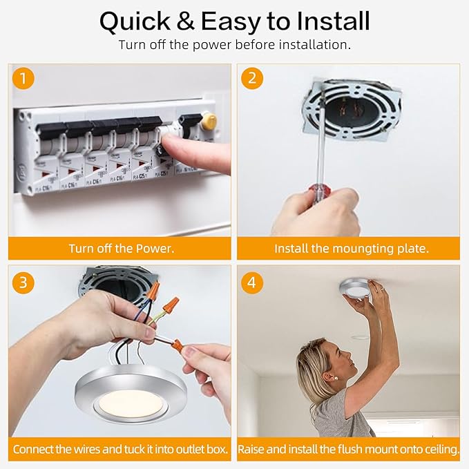 5.5 Inch Dimmable LED Disk Light, 14W 870 LM Low Profile Recessed Surface Mount Light Fixture, Round Metal Ceiling Light, Heavy Duty, 3000K Warm White, Brushed Nickel, 2 Pack