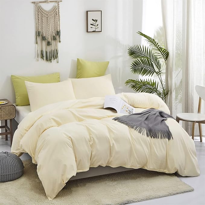 Cottonight Cream White Comforter Set Full Ivory White Bedding Comforter Set Beige White Solid Blanket Quilts Modern Soft Breathable Ivory 3 Piece Off White Bedding Set for Women Men