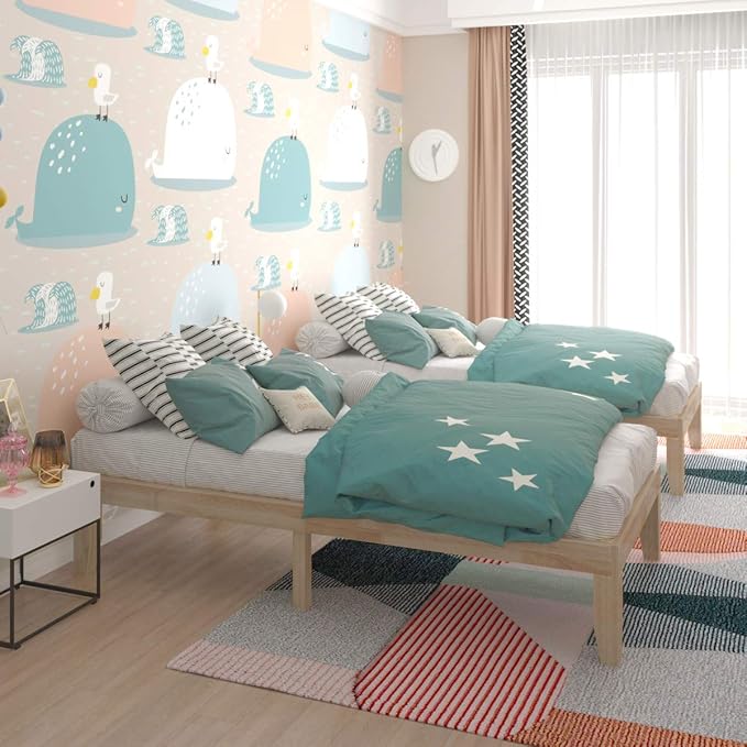 Giantex 14 Inch Twin Wood Platform Bed Frame, Minimalist Style Mattress Foundation with Solid Rubber Wood, Heavy Duty Slat Support, Without Headboard, Easy Assembly, No Box Spring Needed, Natural