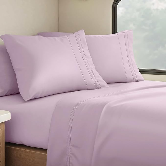 Clara Clark Bed Sheets, Premier 1800 Series 4 Piece RV Queen Sheet Set, Luxury Soft Sheets for RV Bunks, Short Queen - Dusty Purple