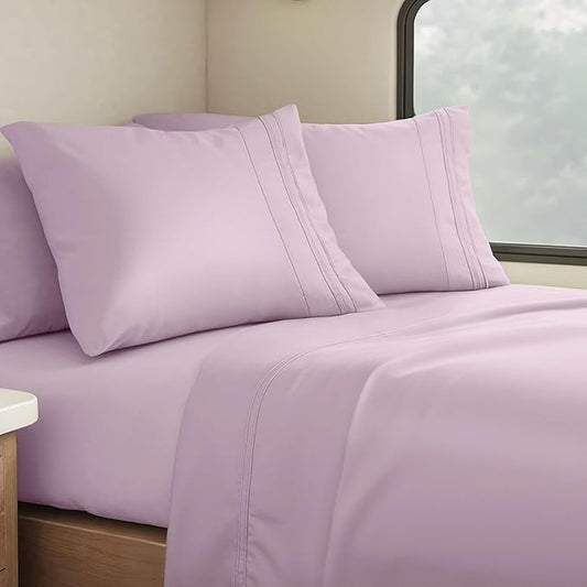 Clara Clark Bed Sheets, Premier 1800 Series 4 Piece RV Queen Sheet Set, Luxury Soft Sheets for RV Bunks, Short Queen - Dusty Purple