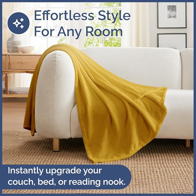 Ultra Soft Fleece Blanket Twin Size - Flannel Fleece Luxury Twin Blanket - Lightweight for Couch Bed Chair - Thick, Warm and Breathable - All Season Cozy Fuzzy, Anti-Static Microplush Bedding, Gold