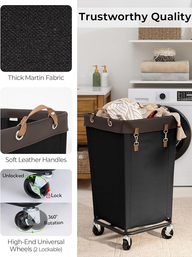 StorageWorks 160L Laundry Basket with Wheels, Large Rolling Hampers for Clothing Organizer, Dirty Clothes Basket for Hotel, Home, Closet, Dorm, Black