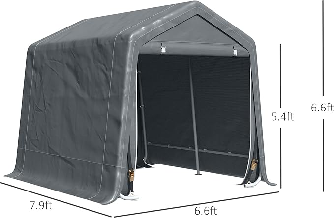 Outsunny 8' x 7' Carport Portable Garage, Heavy Duty Storage Tent, Patio Storage Shelter w/Anti-UV PE Cover and Double Zipper Doors, for Motorcycle Bike Garden Tools, Dark Gray