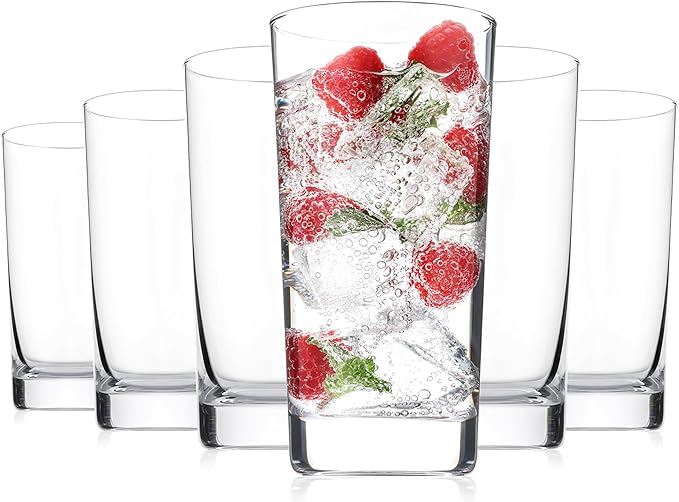 Highball Glasses Set of 6, 13oz Tall Drinking Glasses, Water Glass for Kitchen, Tom Collins Glasses, Mojito Glass Cups, Cocktail Glasses for Bar Glassware