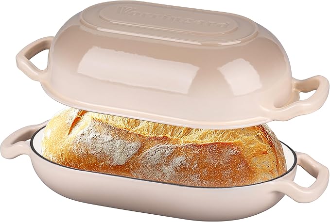 Enameled Cast Iron Sourdough Bread Oven, Dutch Oven, Loaf Cast Iron Bread Pan for Homemade Bread Baking, Meatloaf Pan with Lid, 5QT, Latte