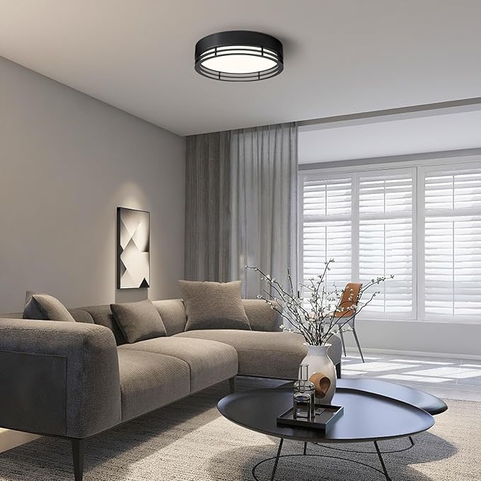 Dimmable Black Flush Mount Ceiling Light, Modern Round LED Ceiling Lights Fixture, Kitchen Flushmount Light for Bedroom Hallway Kitchen 2700 K-6000 K 5CCT