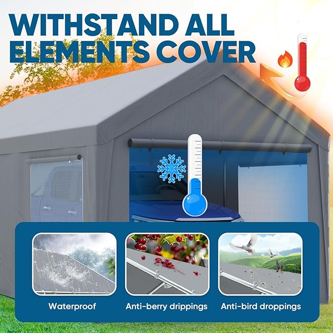 Quictent 10x20 ft Heavy Duty Carport Canopy Galvanized Car Tent Outdoor Garage Boat Shelter with Reinforced Structure with Roll-up Ventilated Windows Sidewall - Gray