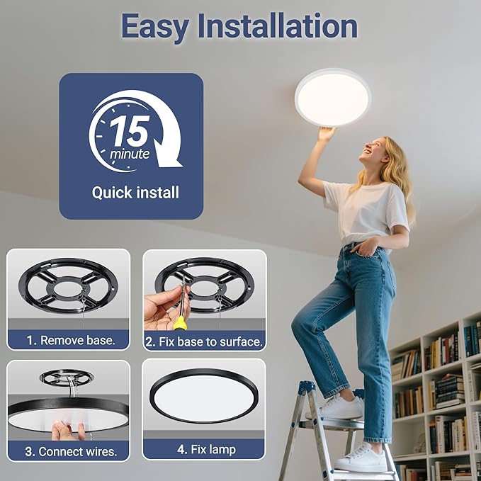 6 Pack 2640LM LED Flush Mount Ceiling Light, 24W Dimmable & 5 CCT Selectable (2700K-6500K), 12 Inch Ultra-Thin Round Flat Light Fixture for Bedroom Kitchen Hallway, White