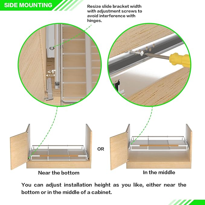 Pull Out Cabinet Organizers,Expandable Cabinet Wire Shelf,Slide Out Kitchen Drawers,D:17” x W:16”-26”,2 Packs of Stainless Steel Gliding Cupboard Shelves for Home Kitchen Pantry Cupboard Pots Pans