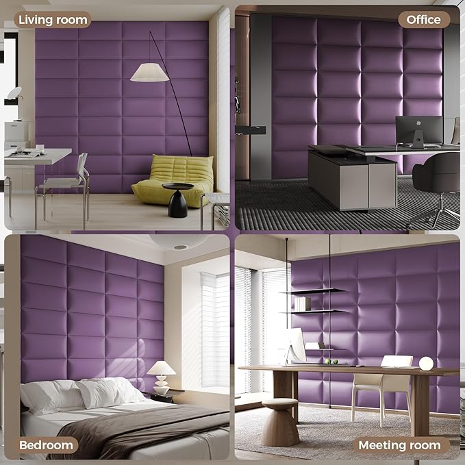 Extra Wide Light Purple Faux Leather Headboard Wall Mount Set - 12-Piece Peel & Stick Bed Backboard Panels (24x12 Inch), Queen/King Size Bed Frame Compatible
