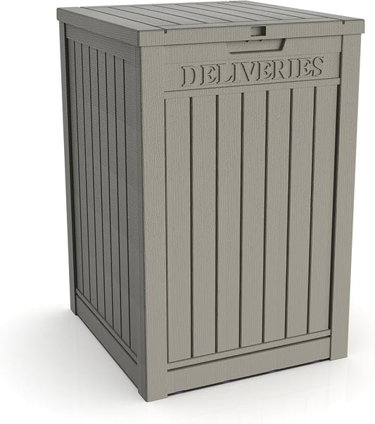 55 Gallon Coffee Resin Deck Box - Lockable, Rust-Resistant Outdoor Storage for Gardens & Patios - Waterproof Bench-Style Box with Handles