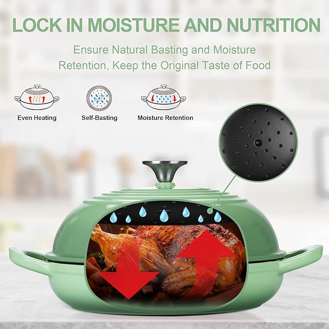 TeamFar Cast Iron Bread Dutch Oven, 6 Qt Enameled Dutch Oven Pot for Sourdough Bread Baking, with Tall Dome Lid & Round Base Pan, Self-Basting & Even-Heating, Heavy-Duty & Non-stick, Pistachio Green