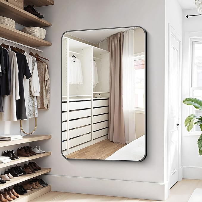 KOCUUY 36"x48" Large Rectangle Vanity Mirror, Black Metal Frame Mirror with Rounded Corner, Modern Design of Upgraded Shatterproof Glass for Bathroom, Bedroom, Living Room, Entryway