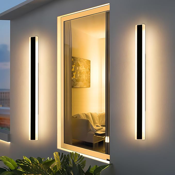 Modern 57inch Outdoor Wall Light, 3000k/4500k/6000k 3 Color Change Black Exterior Light Fixtures Wall Mount, Ip65 Waterproof Modern Porch Lights, Long Linear Outside Lighting Hard-Wired Non-Dimmable