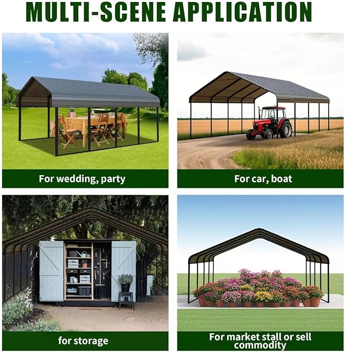 Durable Metal Carport 10 x 20FT Heavy Duty for Cars - Large Garage Shelter Solution,All-Weather Portable Car Garage Canopy Shelter for Cars & Boat Cover for Yard