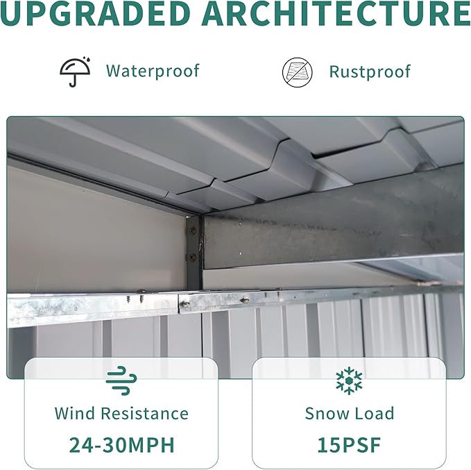 6x8FT Galvanized Steel Outdoor Storage Shed with Lockable Double Doors, Metal Lean to Shed with Free PC Light Board for Tools, Bikes & Patio Essentials (Without Floors)