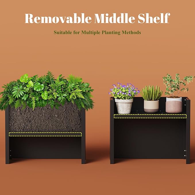 Outdoor Planter Box,Large Rectangular Planter for Indoor or Outdoor Patio/Porch, Durable All-Weather, Modern Design for Plants, Flowers, Garden (Black)