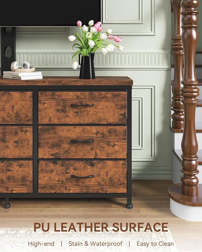 TV Stand with Mount for 32/55/65/75/85 inch TVs, Entertainment Center with 9 Fabric Drawers Dresser Storage, Height Adjustable Media Console